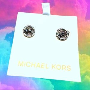 Michael KORS Women’s Silver Diamond pave “MK” Studded Earrings❤️❤️❤️MSRP:$100.00